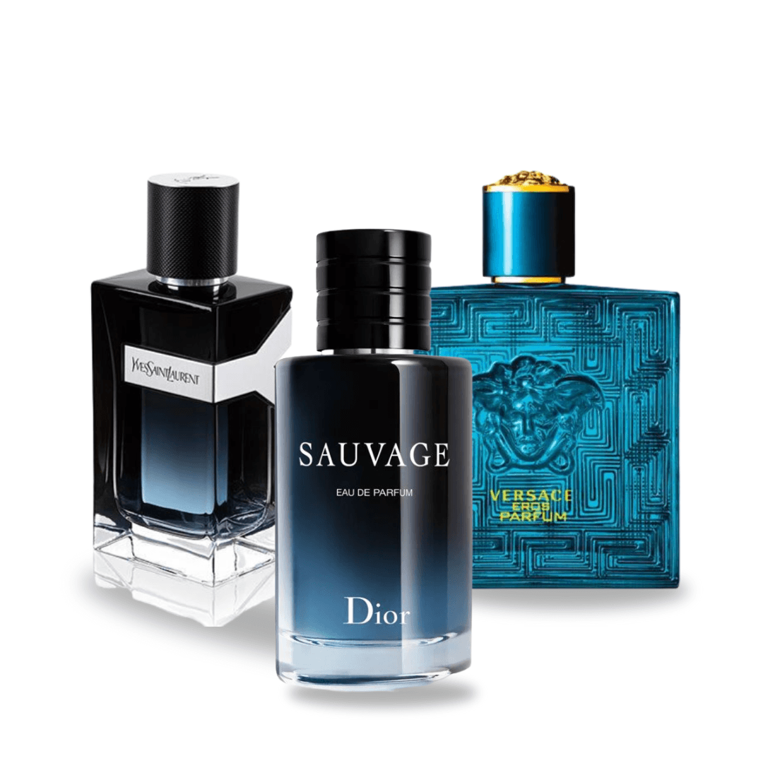 Combo 3 perfumes Dior SAUVAGE, Yves Saint Laurent Y MEN y Versace EROS 100ml - Madrid Perfumes