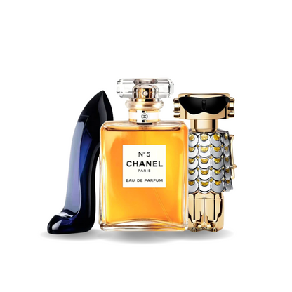 Combo de 3 Perfumes Carolina Herrera GOOD GIRL, Chanel Nº5 e Paco Rabanne FAME - Madrid Perfumes